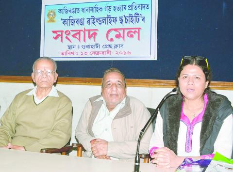 Mubina Akhtar, secretary, Kaziranga Wildlife Society, speaks in Guwahati on Saturday. Picture by UB Photos